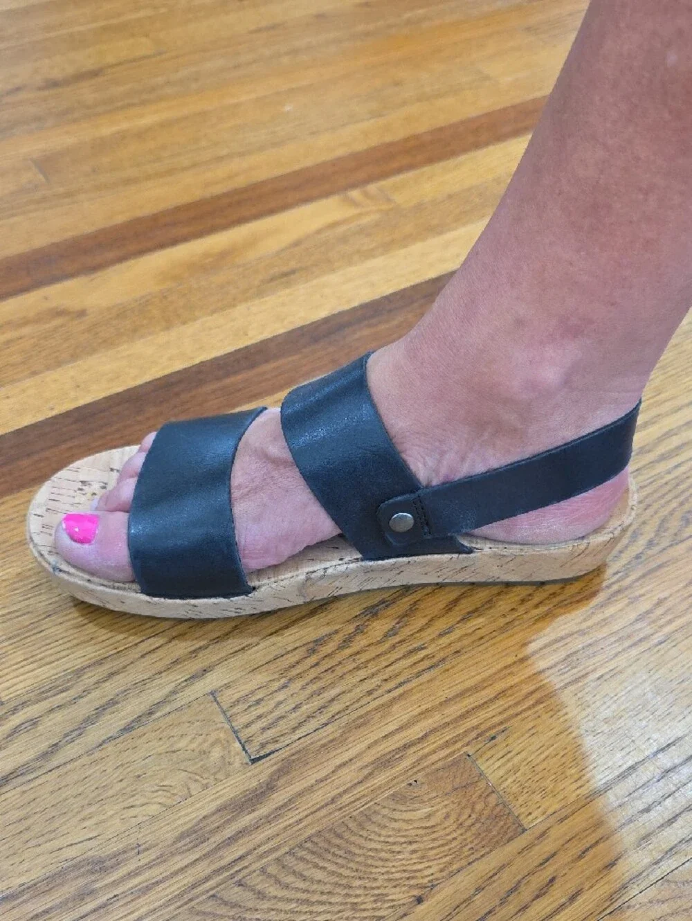 Kork-Ease Black Leather Double-Strap Cork Sandals Size 9